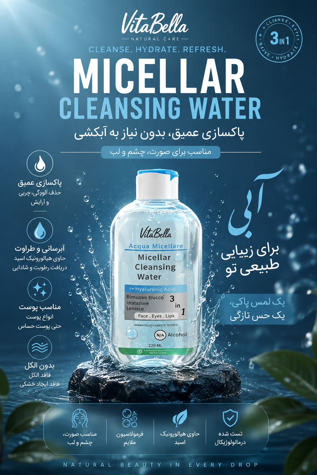 میسلار واتر مخصوص پوست خشک و حساس آبرسان پاک کننده قوی ویتامینB3