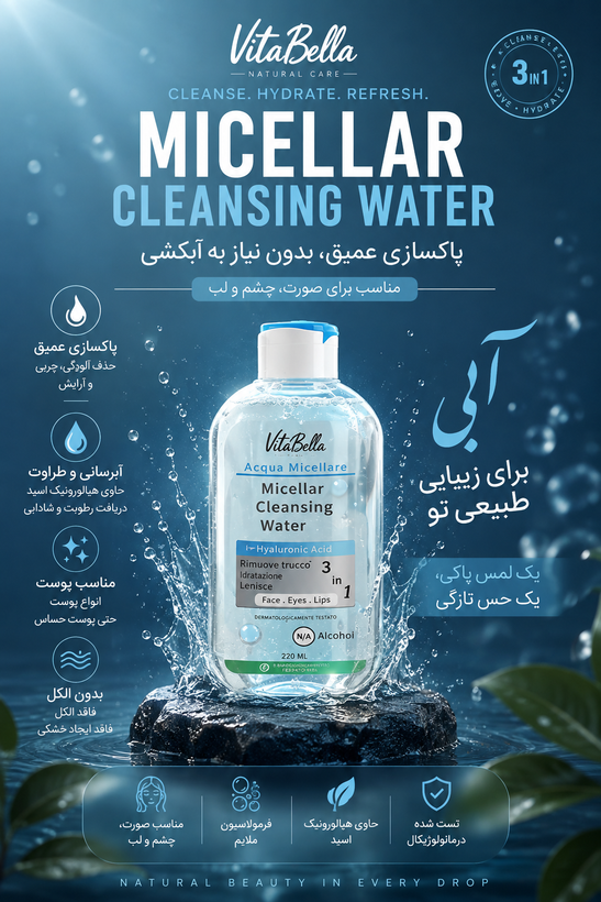 میسلار واتر مخصوص پوست خشک و حساس آبرسان پاک کننده قوی ویتامینB3