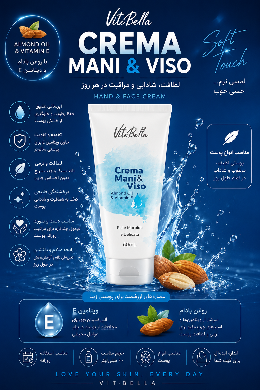 کرم موم زنبور و روغن بادام - ویتابلا ویتامین E نرم کننده آبرسان