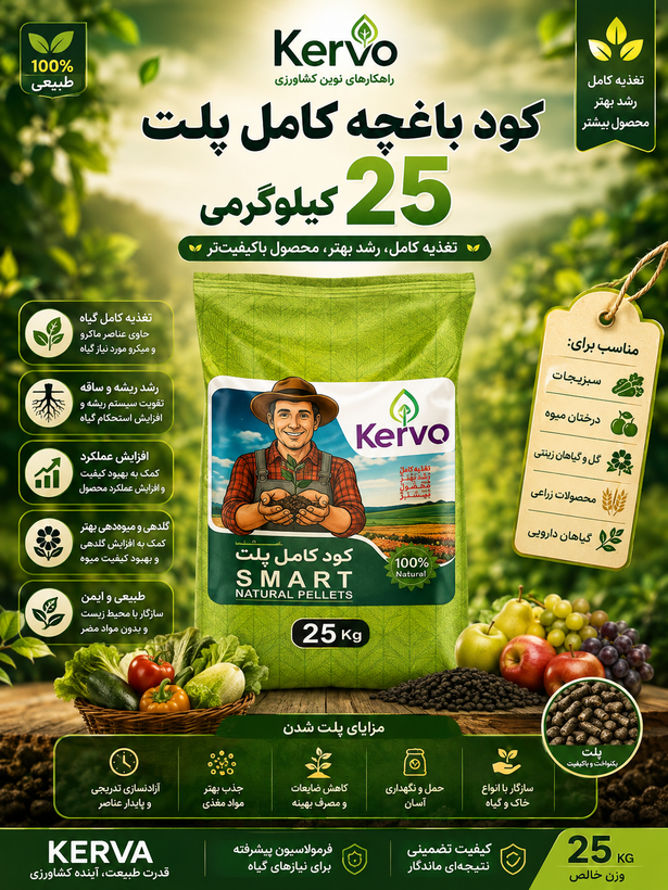 کودباغچه پلیت کامل ۲۵ کیلو یی غنی سازی مزارع در آبیاری و بارندگی شسته نمیشود