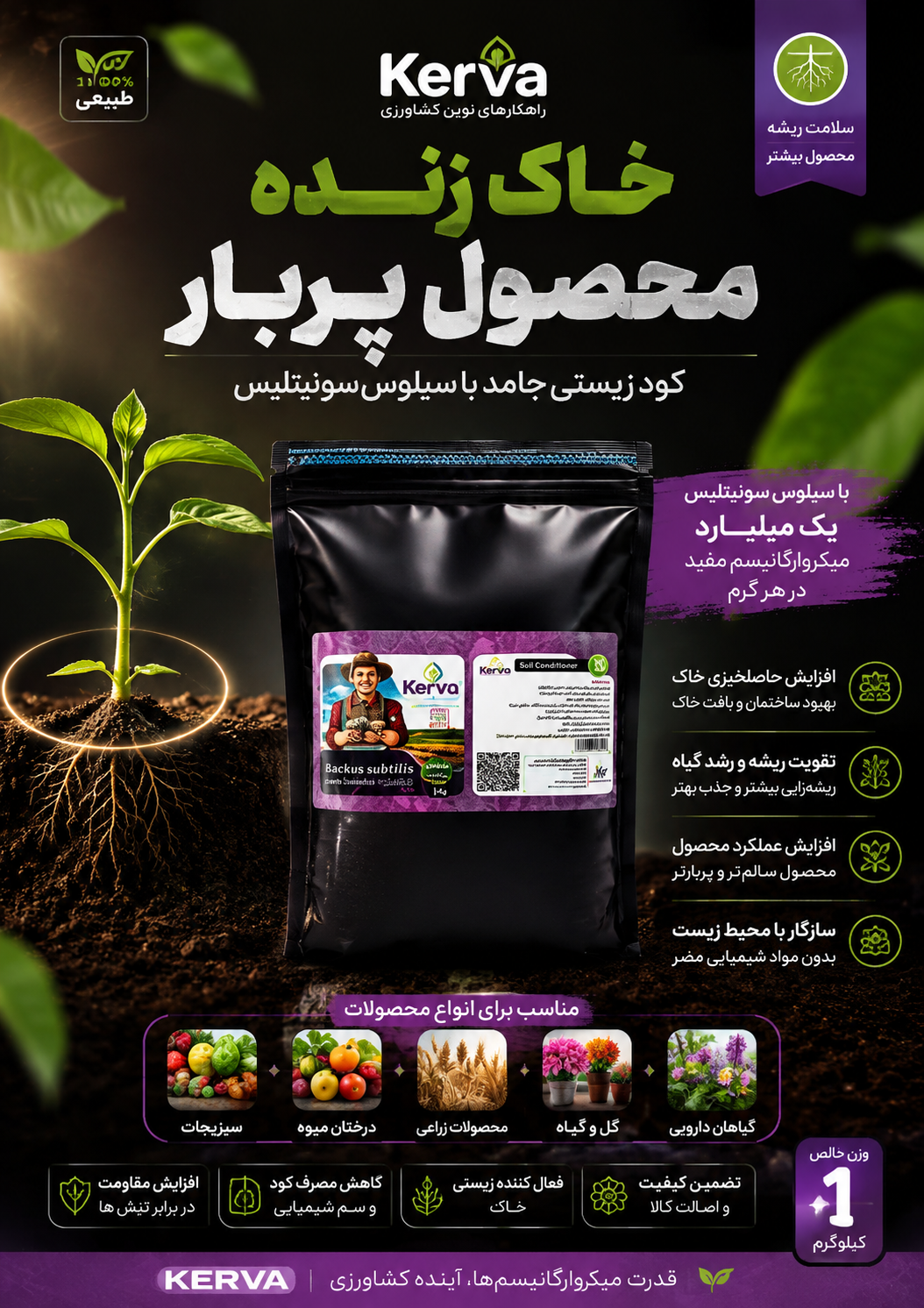 کود زیستی جامد باسیلوس سوبتیلیس یک کیلویی کروا کنترل بیماری تحمل استرس افزایش مقاومت جذب آب وعناصر