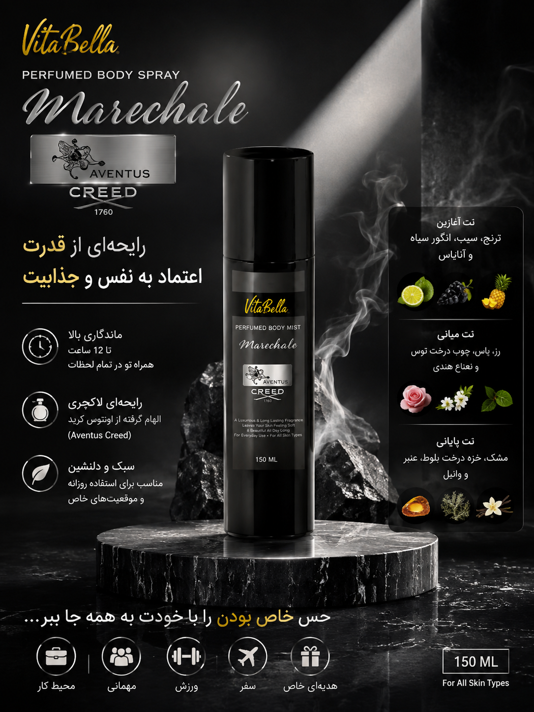 بادی میست ۱۵۰ میل AVENTUS حس لطافت کاهش تعریق ماندگاری بالا