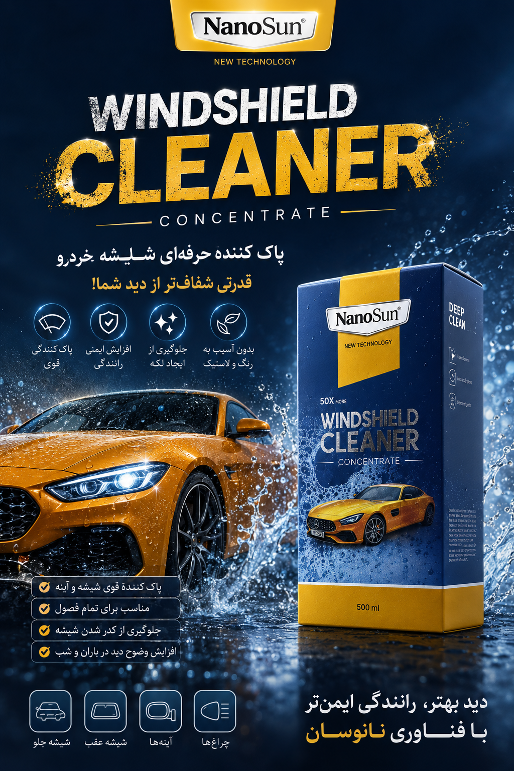 مایع شیشه شوی خودرو چربی بر قوی ضد یخ زدگی فابلیت ترکیب با ۵۰ برابر آب