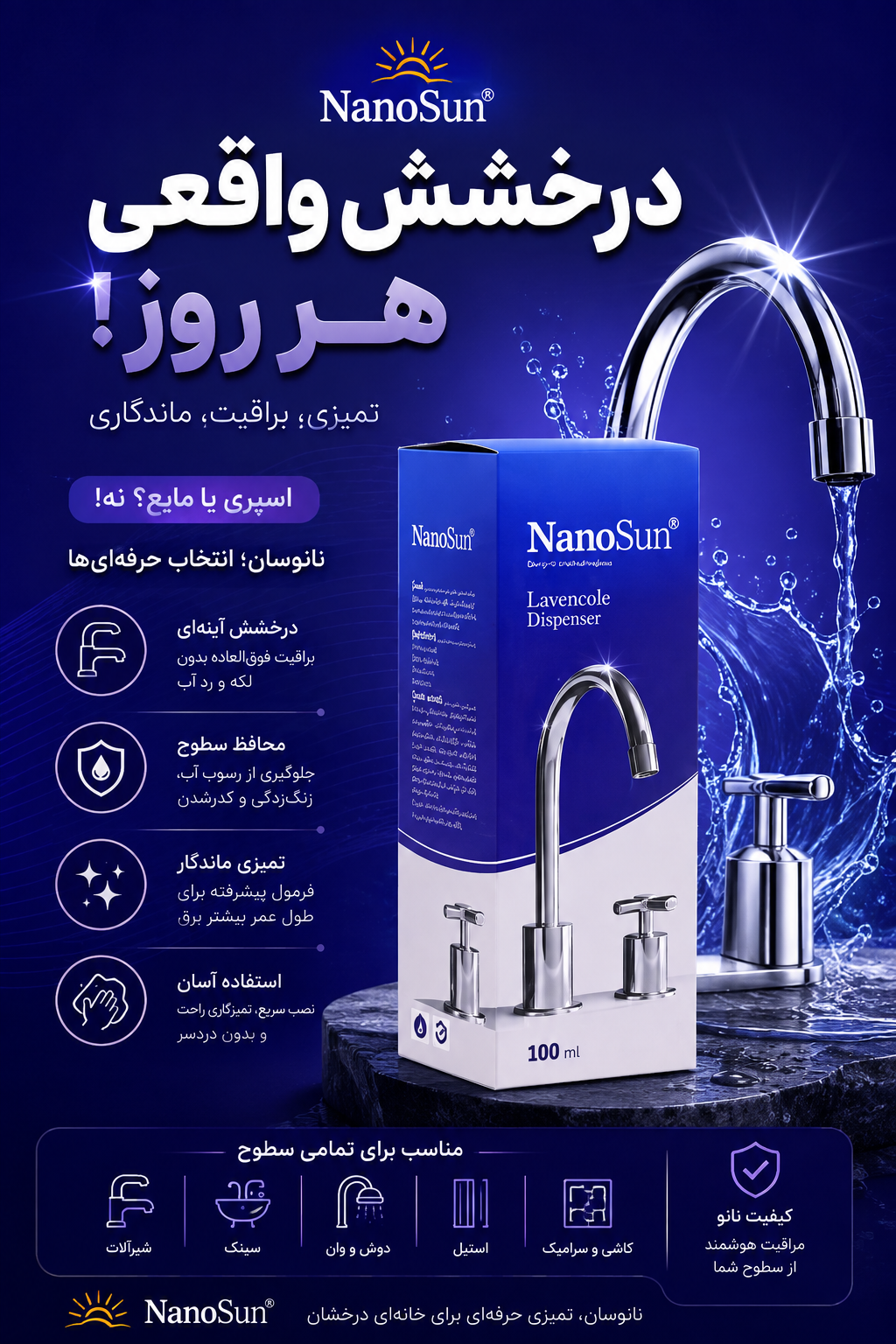 جرم گیر شیرآلات نانو سرعت پاک کننده بالا از لین برنده رسوب