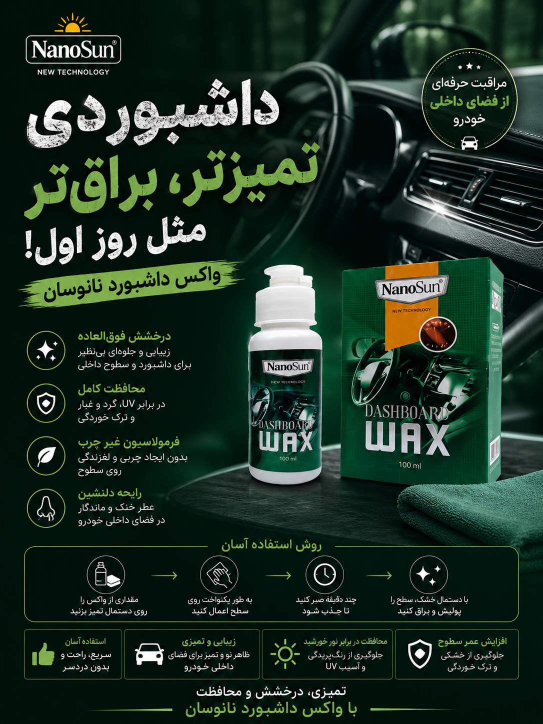 واکس داشبورد خودرو LEGEND ضد گردو غبار با رایحه عالی