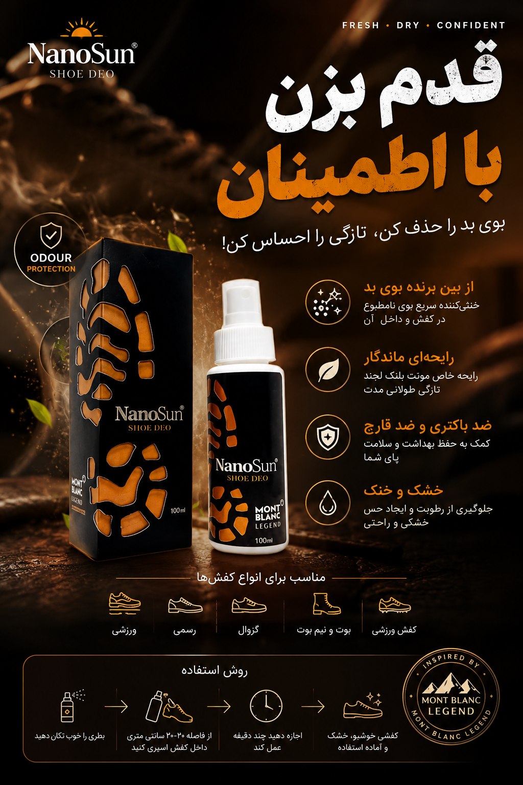 خوشبو کننده و ضد عفونی کننده کفش - رایحه لجند آنتی باکتریال مطبوع