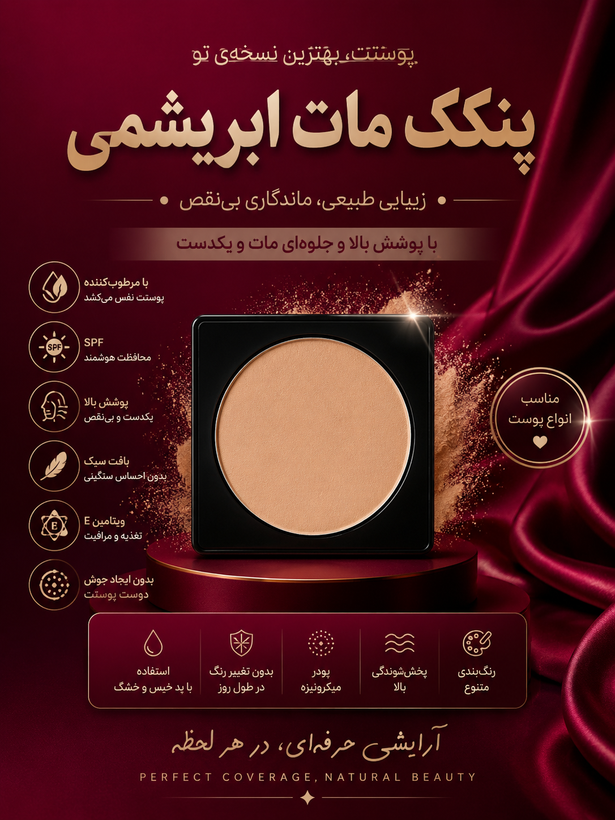 پنکک مخملی لاکچری کوین شماره ۱۰۱ | ضدآب همراه ضدآفتاب