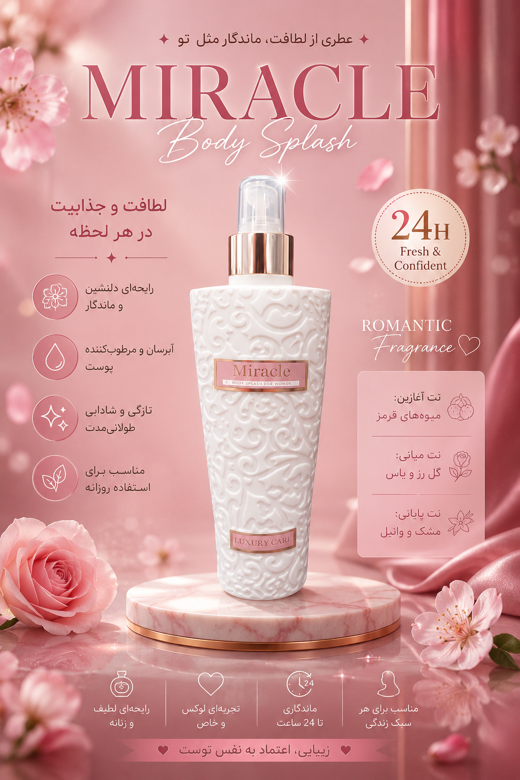 بادی اسپلش زنانه لاکچری کوین - MIRACLE حس تازگی ونشاط مخصوص بانوان