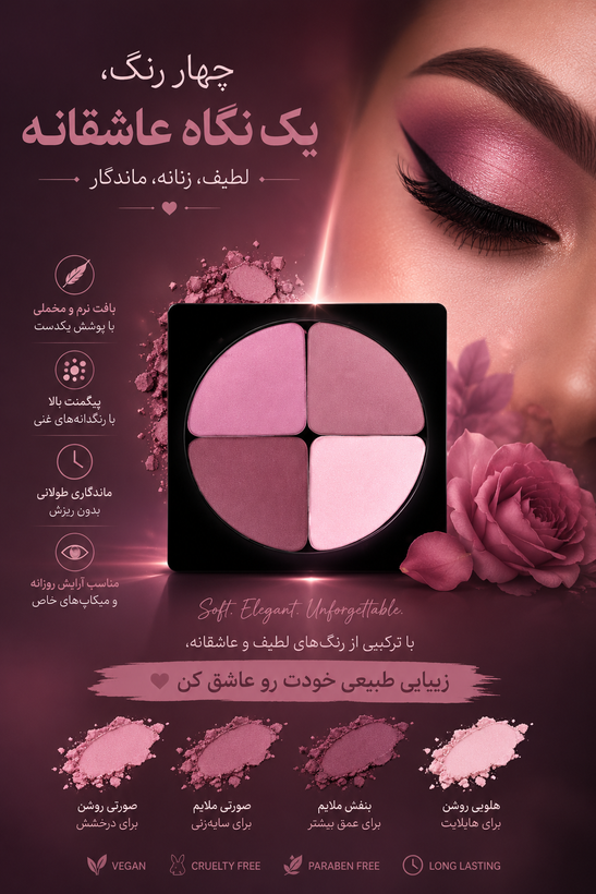 سایه چهار رنگ کریستال لاکچری کوین ۶۰۳ فید بالا تنوع رنگ