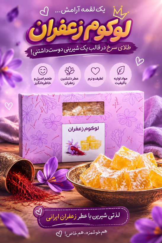 لوکوم زعفران ۴۰۰ گرمی(نرم و خوشمزه انرژی زا و مناسب مهمانیها)