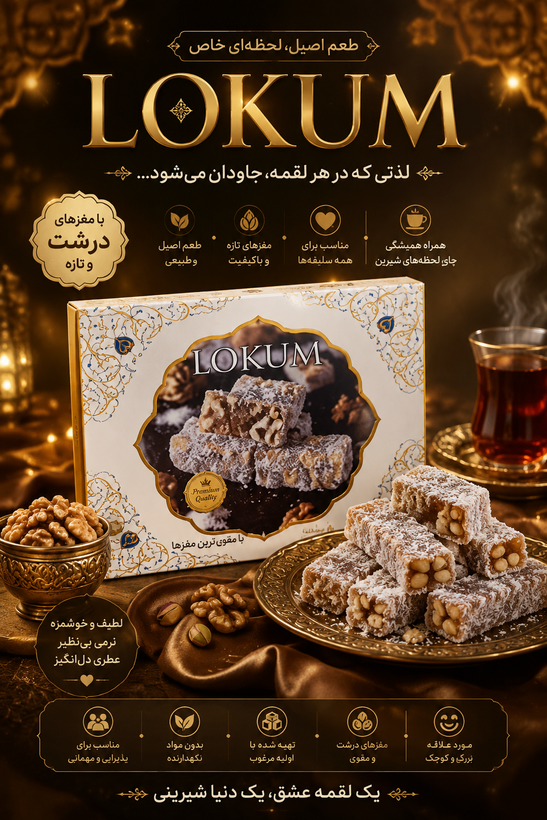 لوکوم گردویی( بسیار نرم وخوشمزه فاقد گلو تن)