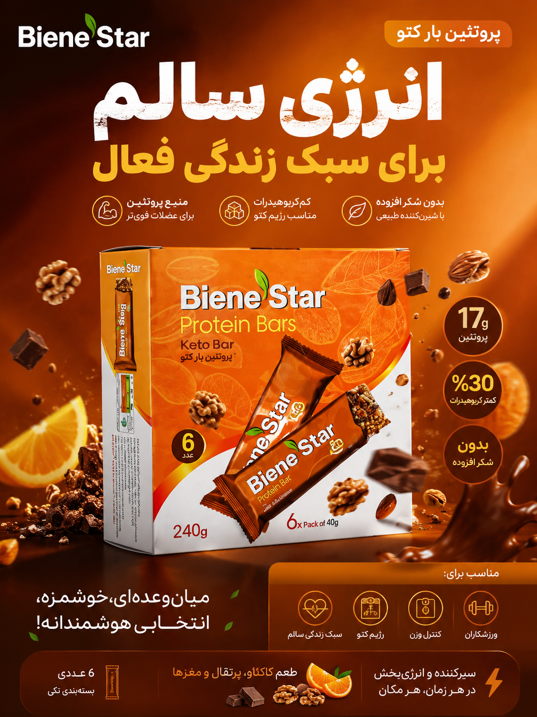 پروتئین بار کتو بسته ۶ عددی(سریعترین راه برای دریافت پروتئین و رسیدن به اهداف ورزشی)
